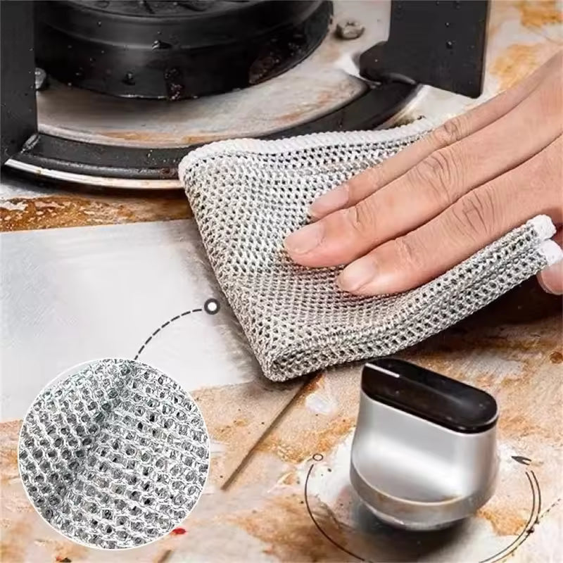 Premium Non-Scratch Wire Mesh Cleaning Cloths - Reusable Heavy-Duty Dishwashing and Surface Scrubbing Cloths by Vokuran