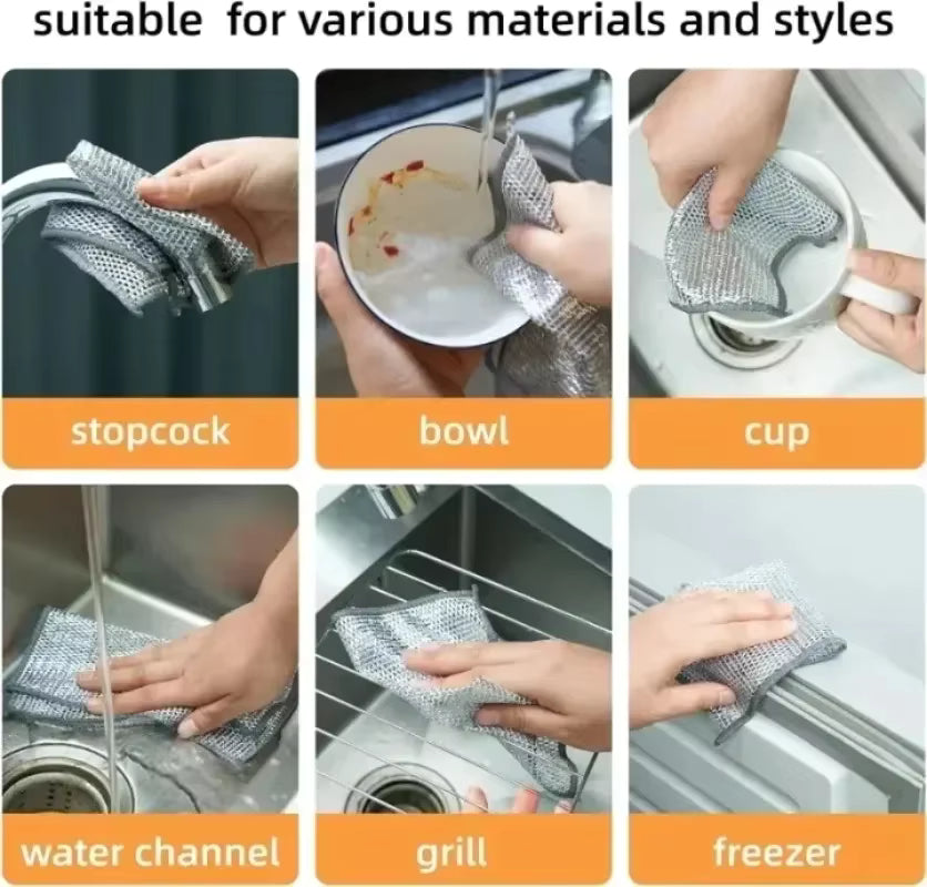Premium Non-Scratch Wire Mesh Cleaning Cloths - Reusable Heavy-Duty Dishwashing and Surface Scrubbing Cloths by Vokuran
