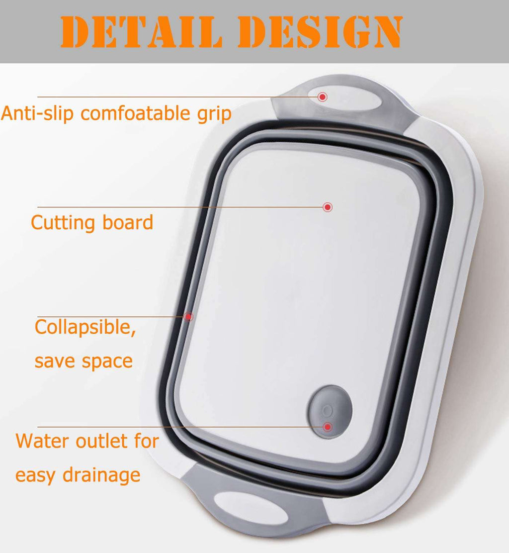 Vokuran 3-in-1 Collapsible Cutting Board and Wash Basin - Portable Folding Kitchen Colander and Dish Tub, 1 Piece