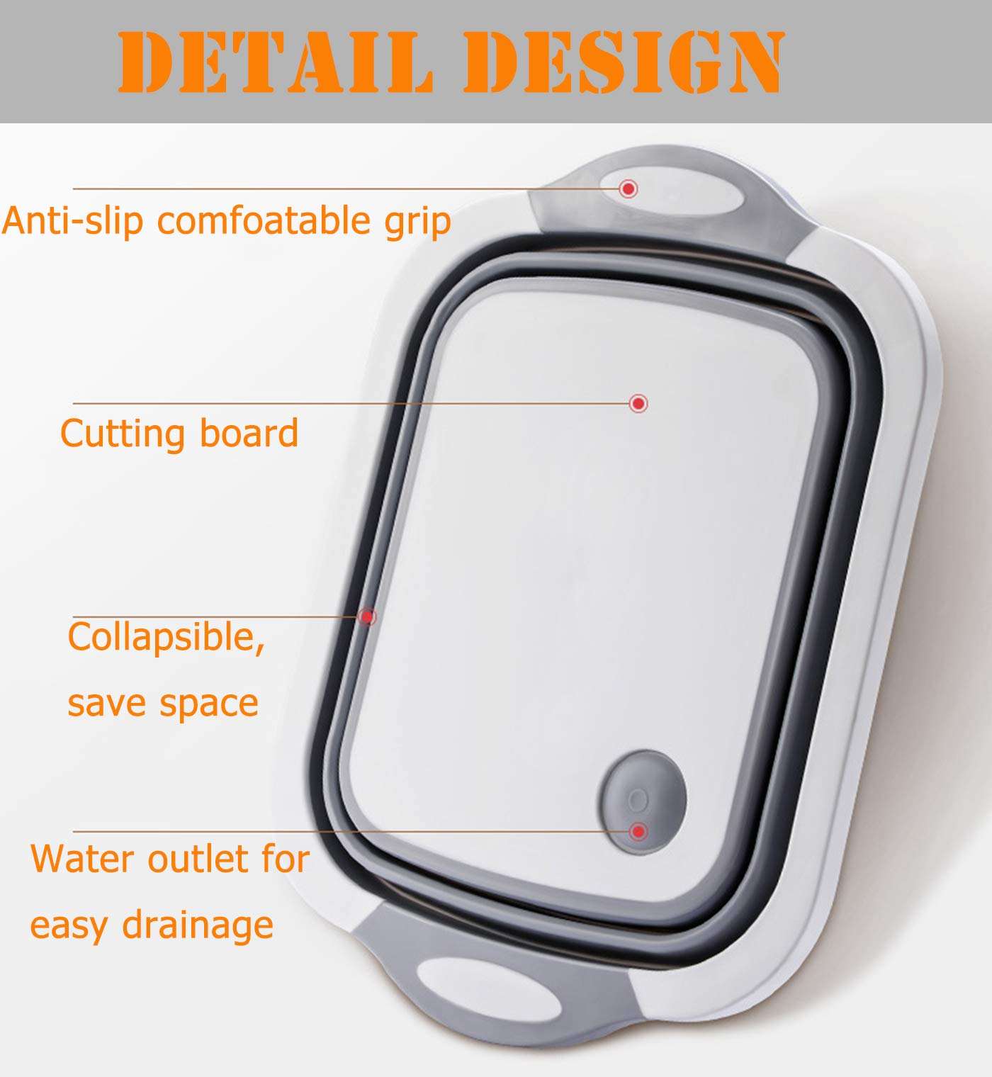 Vokuran 3-in-1 Collapsible Cutting Board and Wash Basin - Portable Folding Kitchen Colander and Dish Tub, 1 Piece
